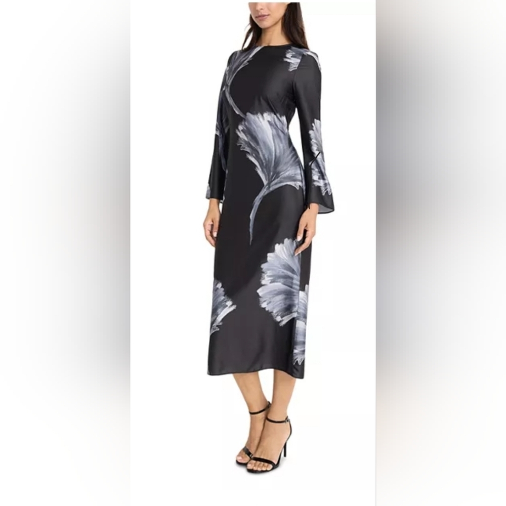Donna Morgan Black Gray Floral Cut Out Midi Dress NWT